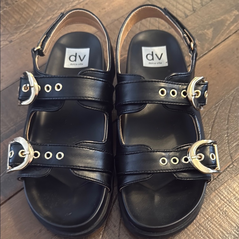 Dolce Vita Black Sandals with Gold Accents 9